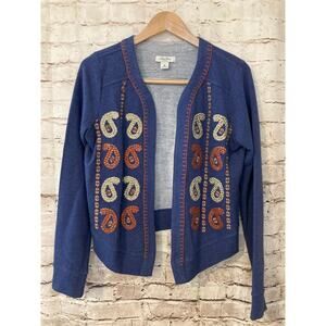 Lucky Bliss California Sweater Womens Medium Cardigan Embroidered Paisley Open